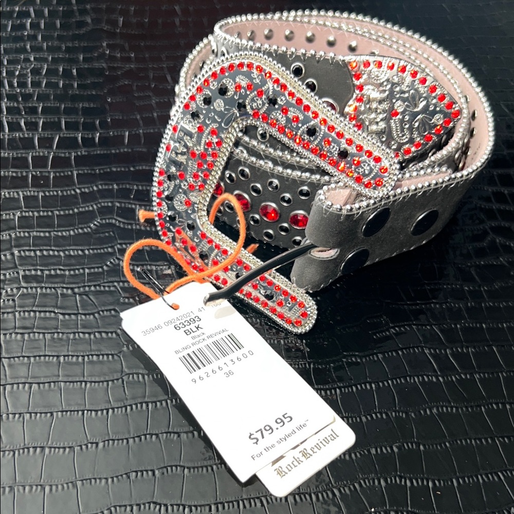 Authentic Rare Rock Revival Bling Red Rhinestone Leather Belt Size 36 NWT